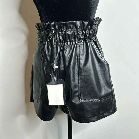 Pants - Black Faux Leather Shorts